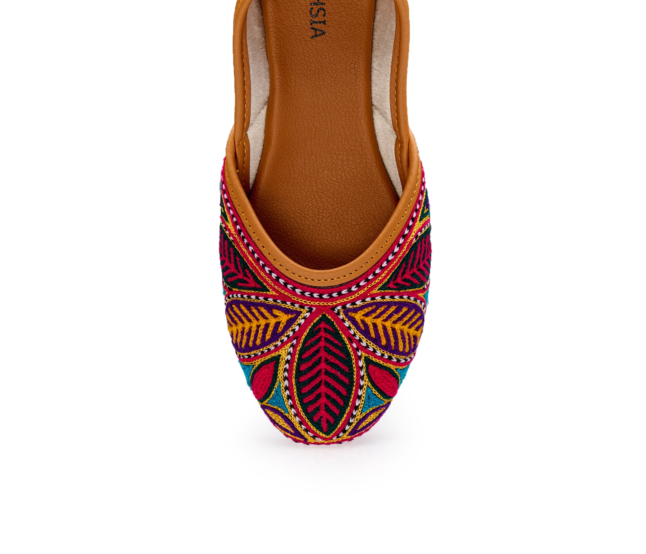 Olivia Pink Leather Jutti Flats | Handmade Multicolor Embroidery