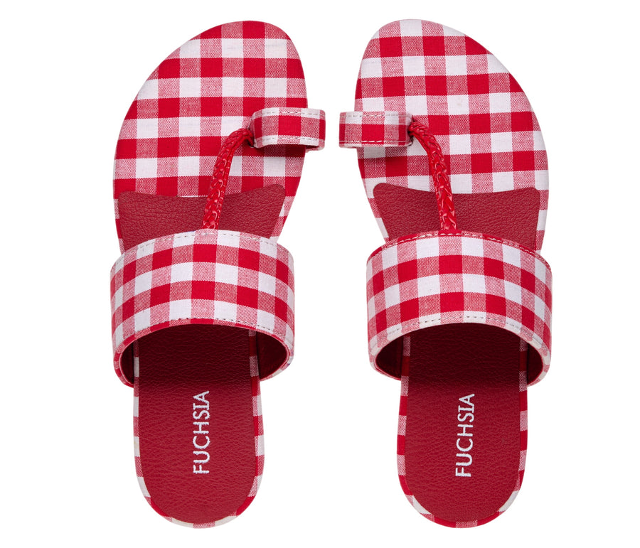 Fuchsia Plaid Women's Slide Sandal